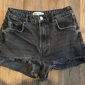 Zara Black Distressed Denim Shorts